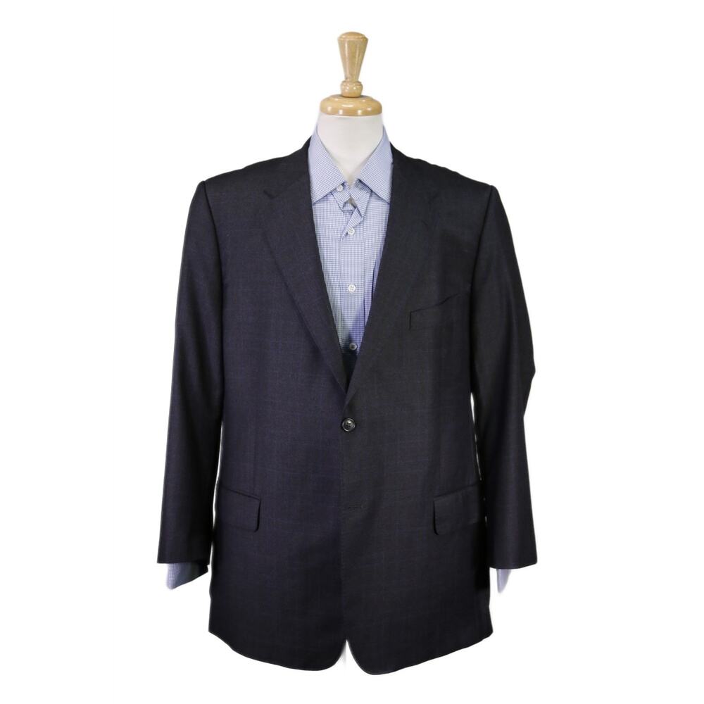 Alesso Italy Men's Black Blue Plaid Wool Fleece 2-Btn Sportcoat Blazer 48R